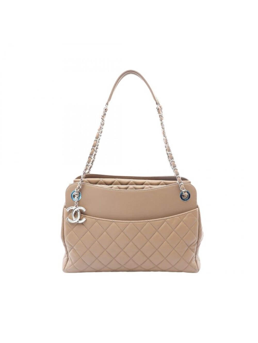 Chanel Tote Bag Quilted Greige Lambskin Chain